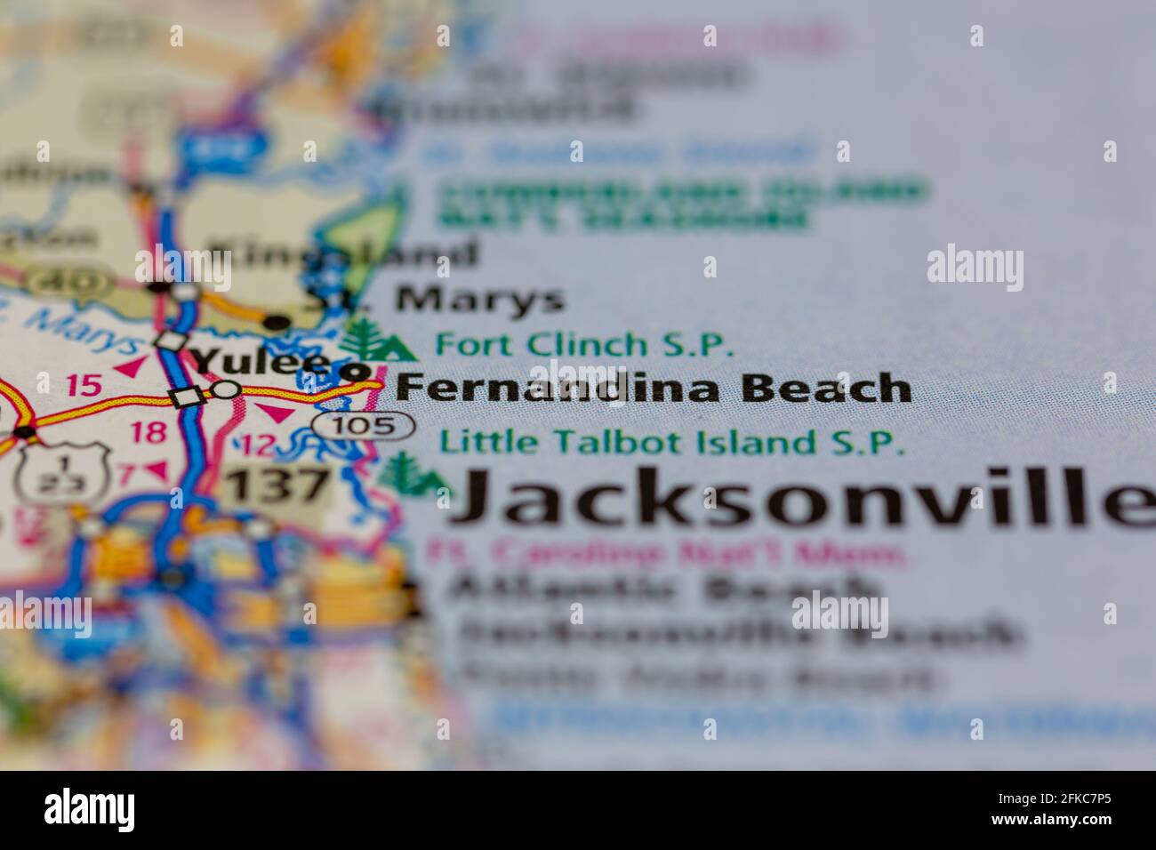 Fernandina Beach Florida USA Shown on a geography map or road map Stock