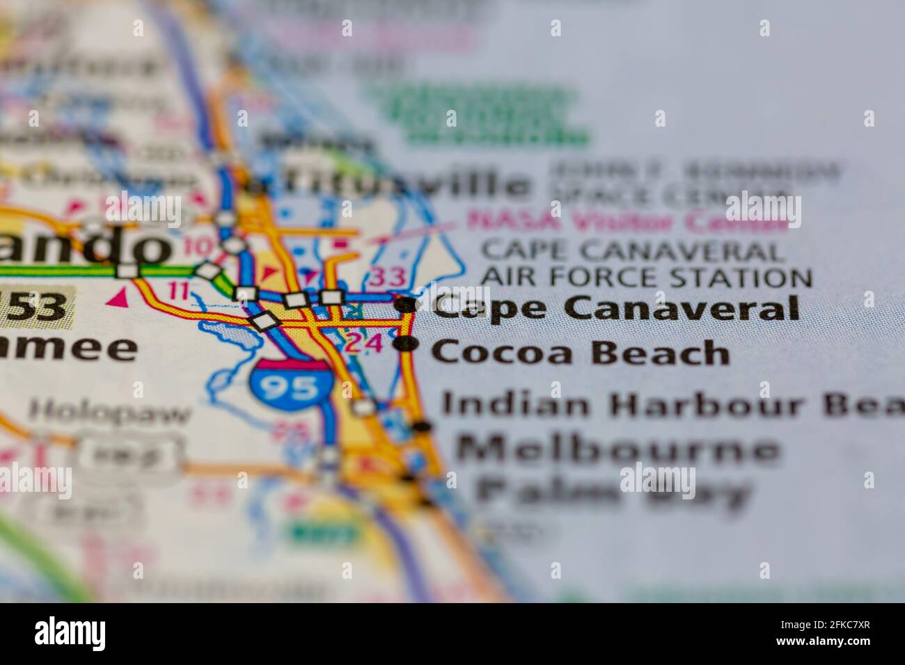 Cape Canaveral Florida USA Shown on a geography map or road map Stock