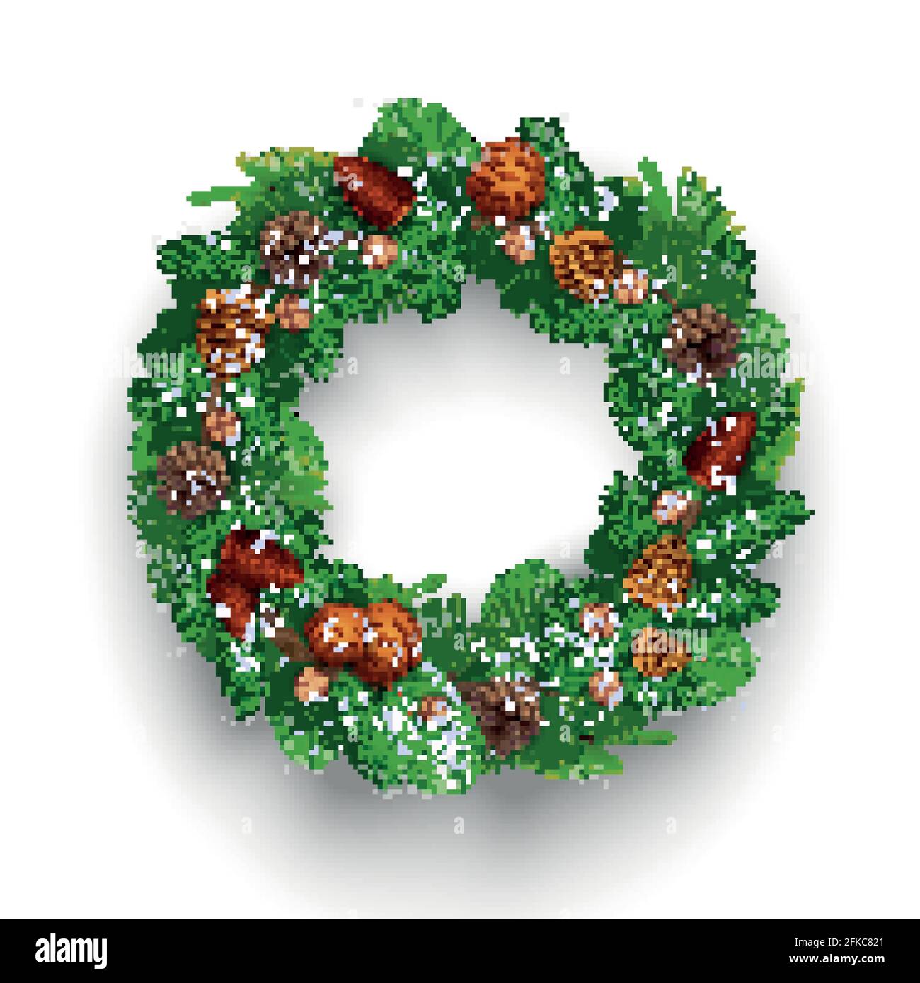 Fir christmas wreath composition with isolated image of circle shaped garland with cones and fresh needle vector illustration Stock Vector