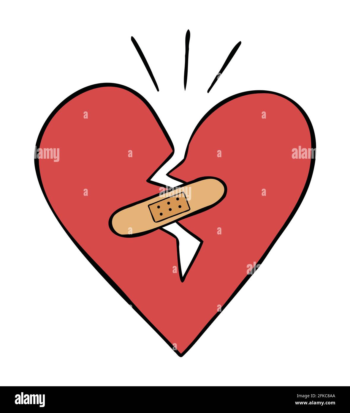 Cartoon vector illustration of broken heart and band-aid. Colored and black  outlines Stock Vector Image & Art - Alamy