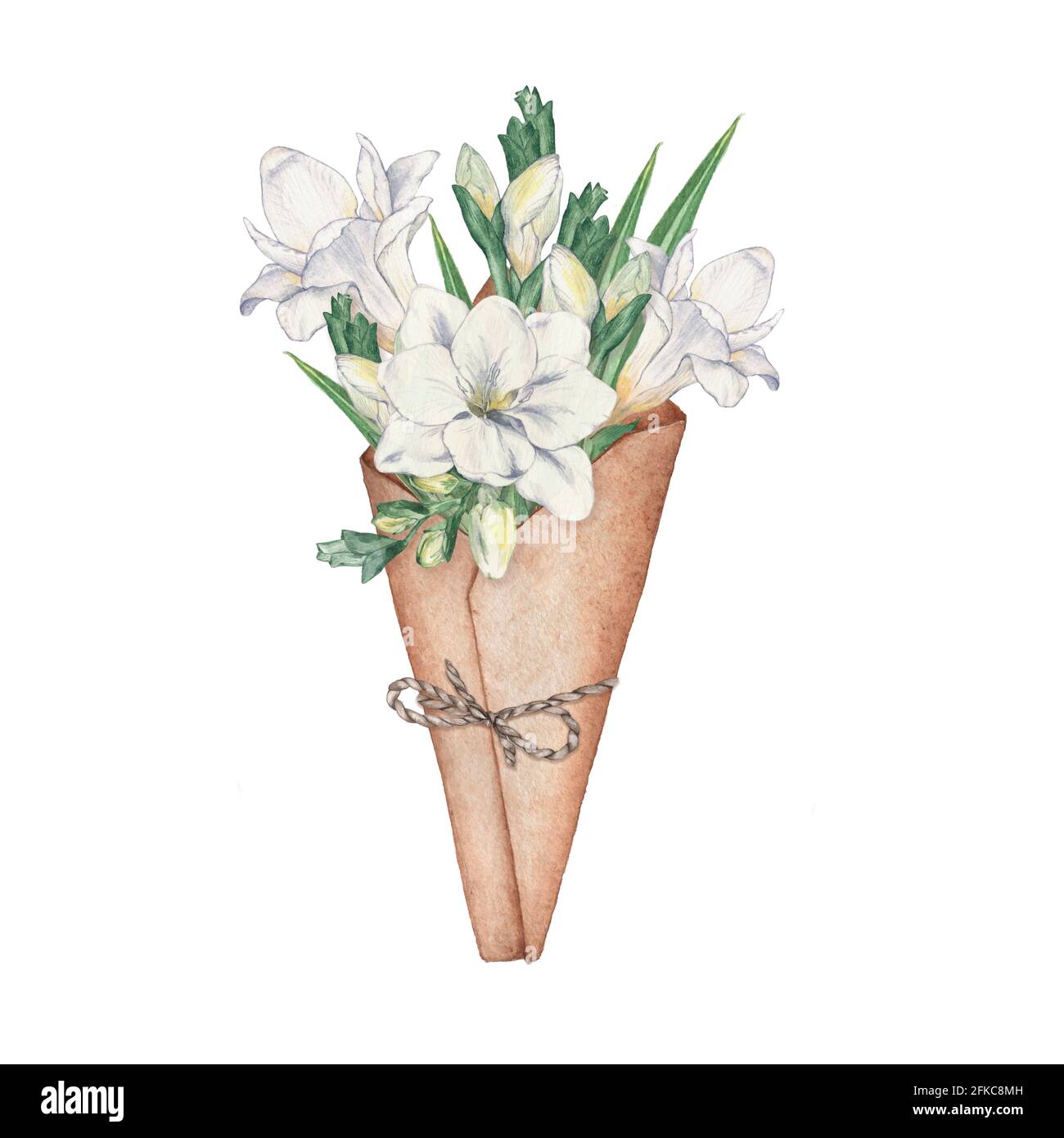 Watercolor floral bouquet. Ideal for festive decoration and wedding invitation cards.Hand-drawing. Isolated on white Stock Photo