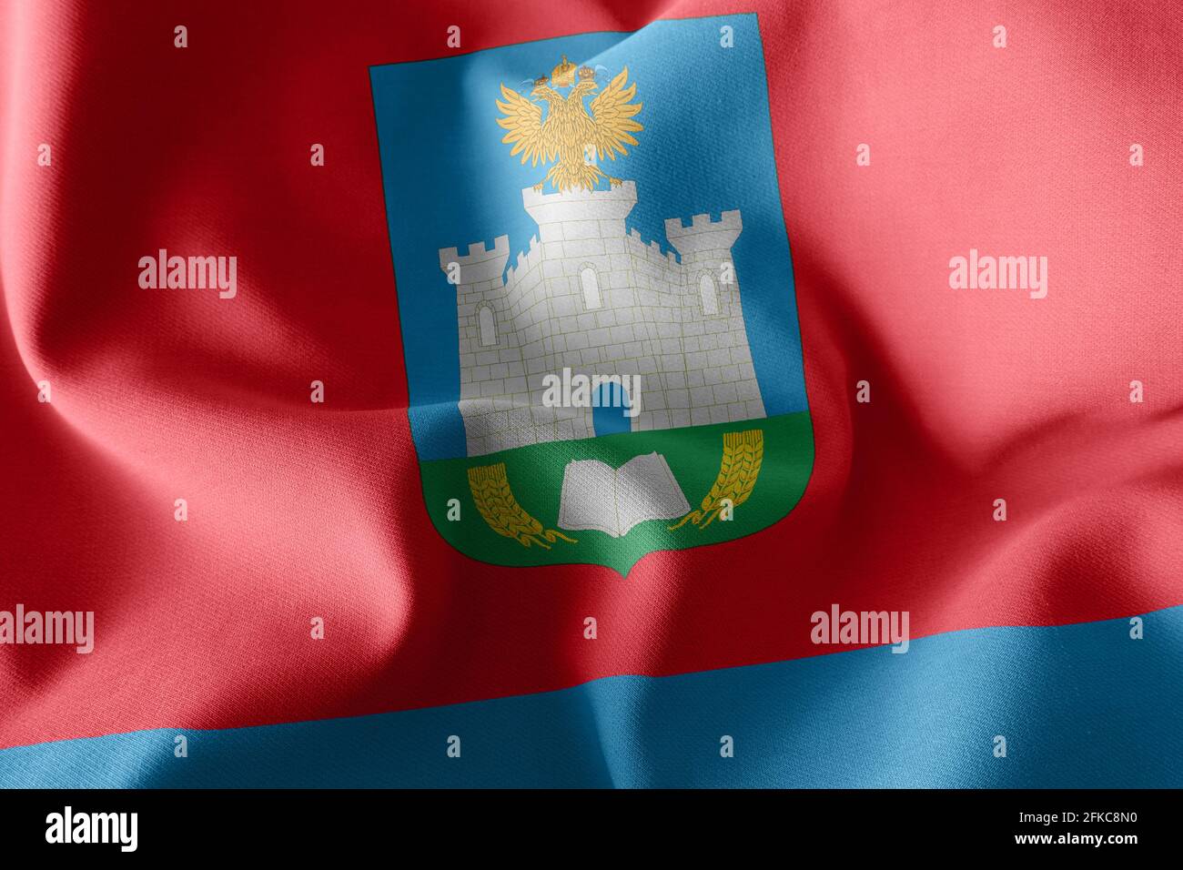 3D illustration flag of Oryol Oblast is a region of Russia. Waving on the wind flag textile background Stock Photo
