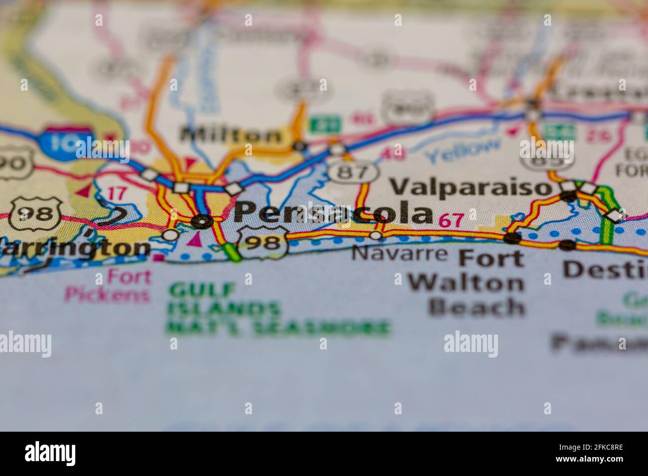 Pensacola Florida USA Shown on a geography map or road map Stock Photo