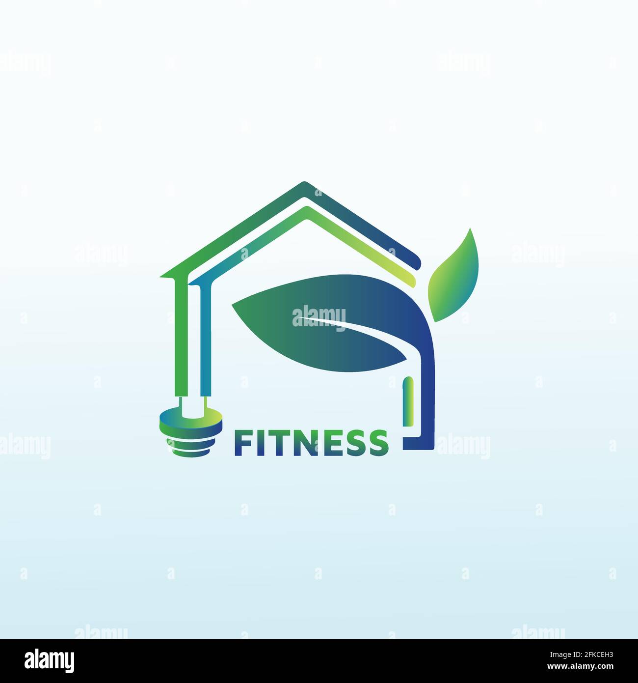 Home Care with fitness dumbbell icon vector logo design. Stock Vector