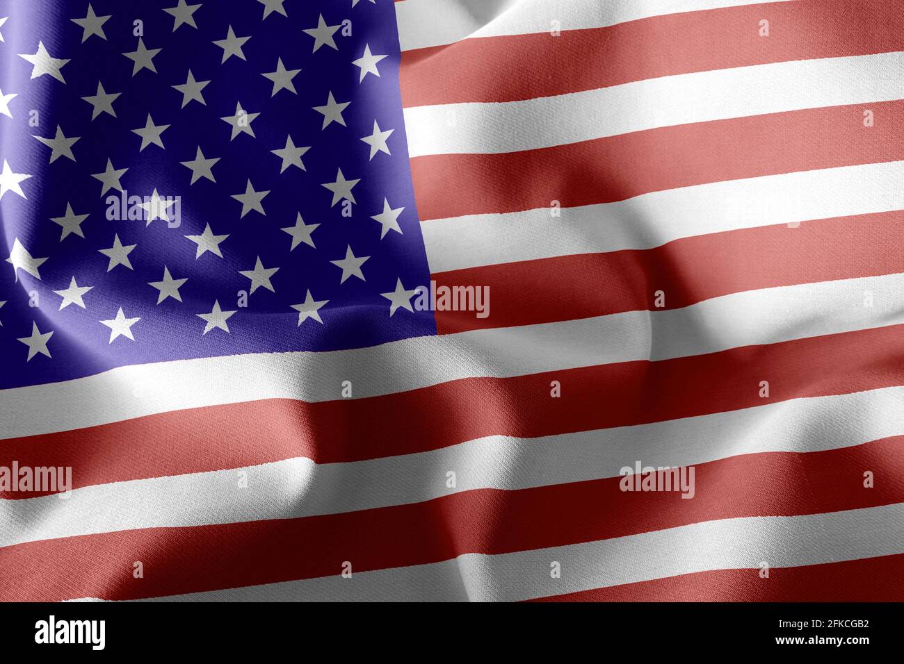 3D illustration flag of United States. Waving on the wind flag textile ...