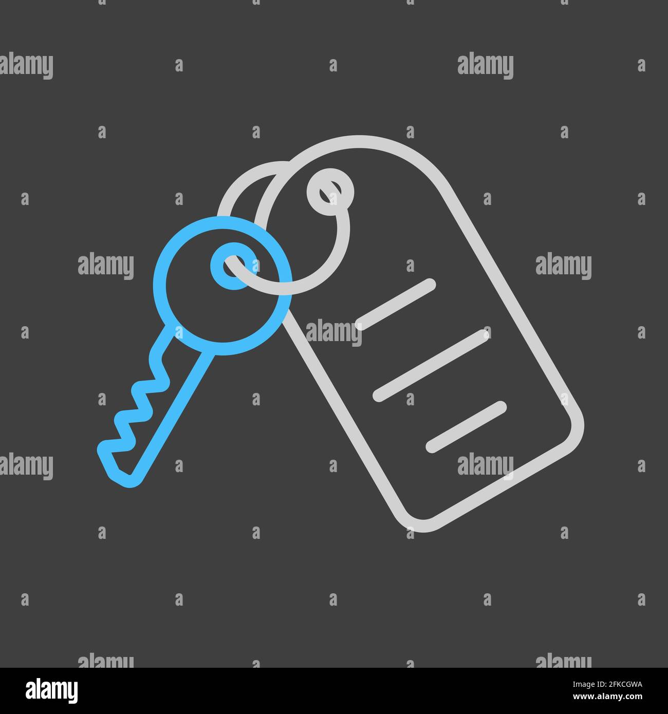 Hotel room key with number vector icon on dark background. Graph symbol for travel and tourism web site and apps design, logo, app, UI Stock Vector
