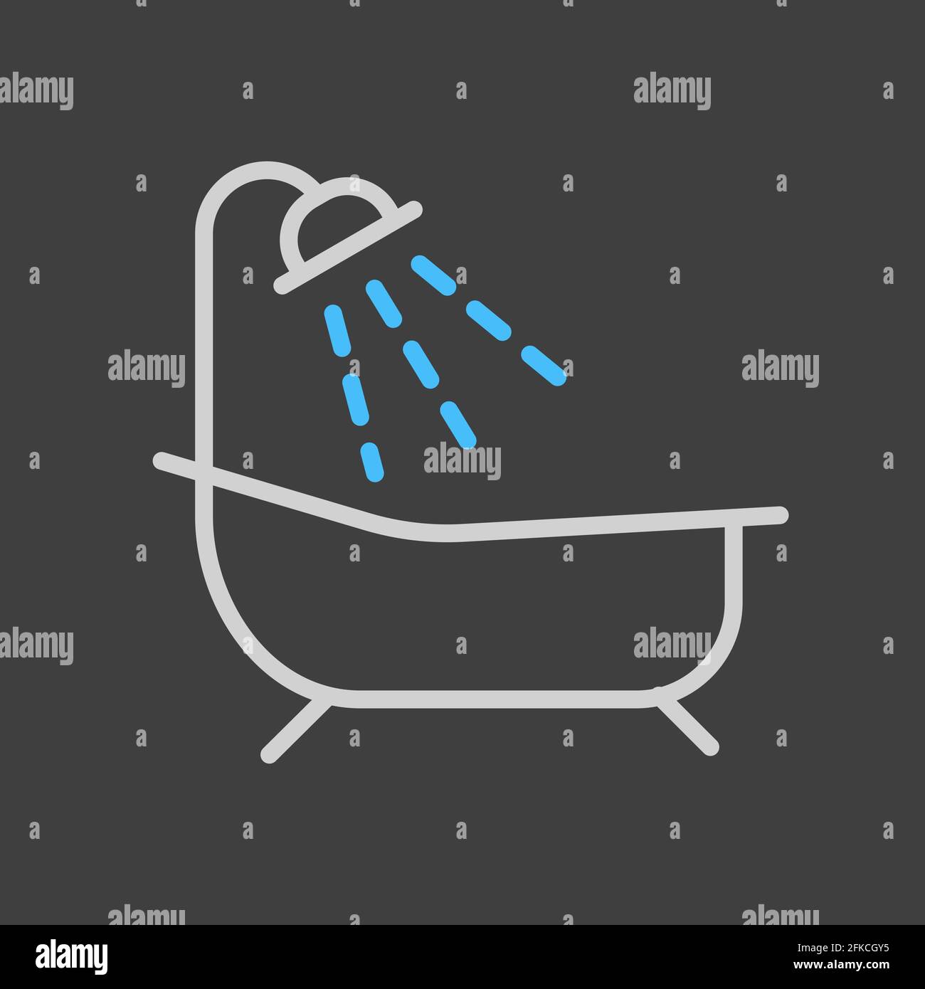 Bathroom vector icon on dark background. Bath with shower sign. Graph ...