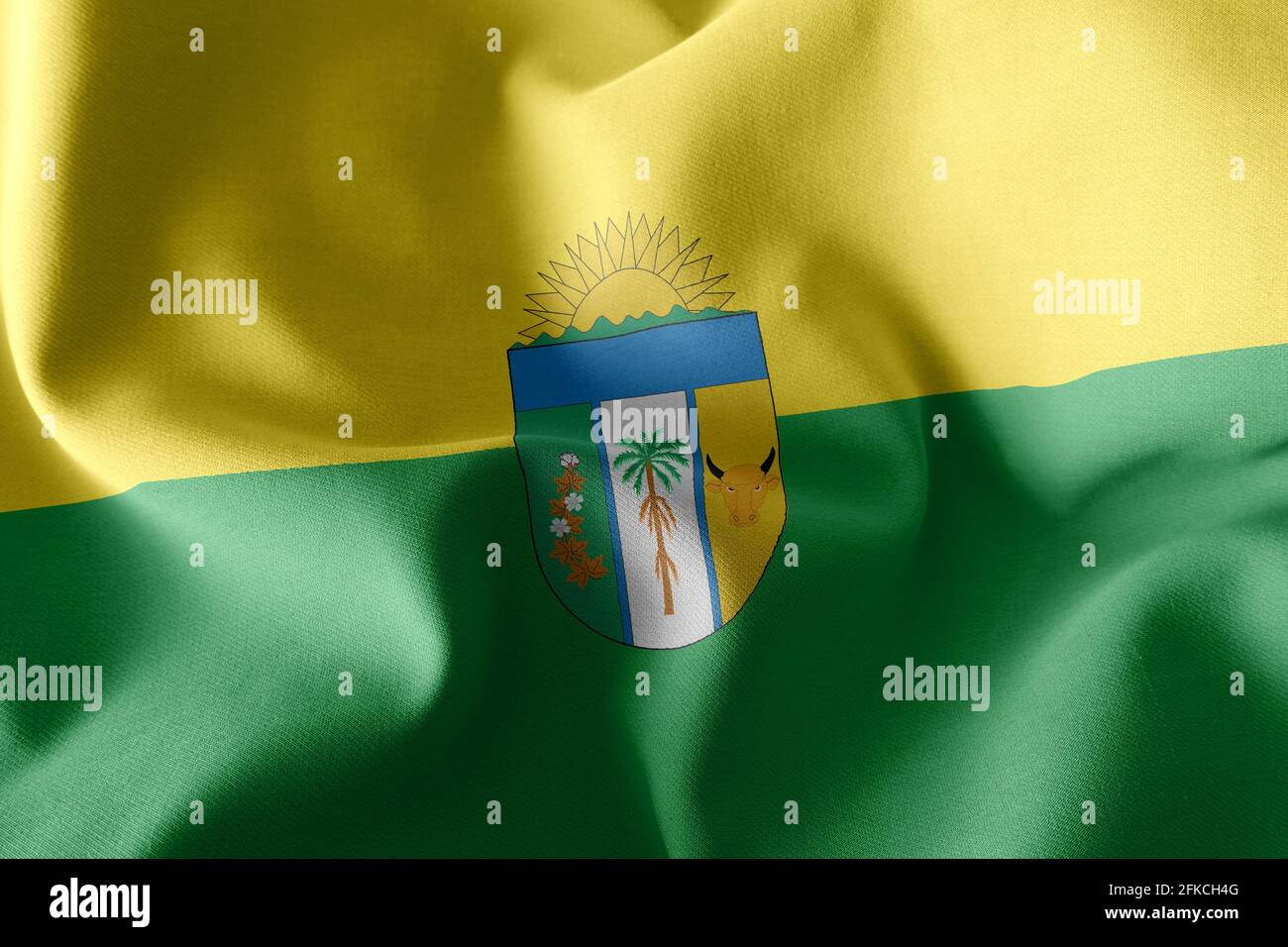 3D illustration flag of Vichada is a region of Colombia. Waving on the wind flag textile background Stock Photo