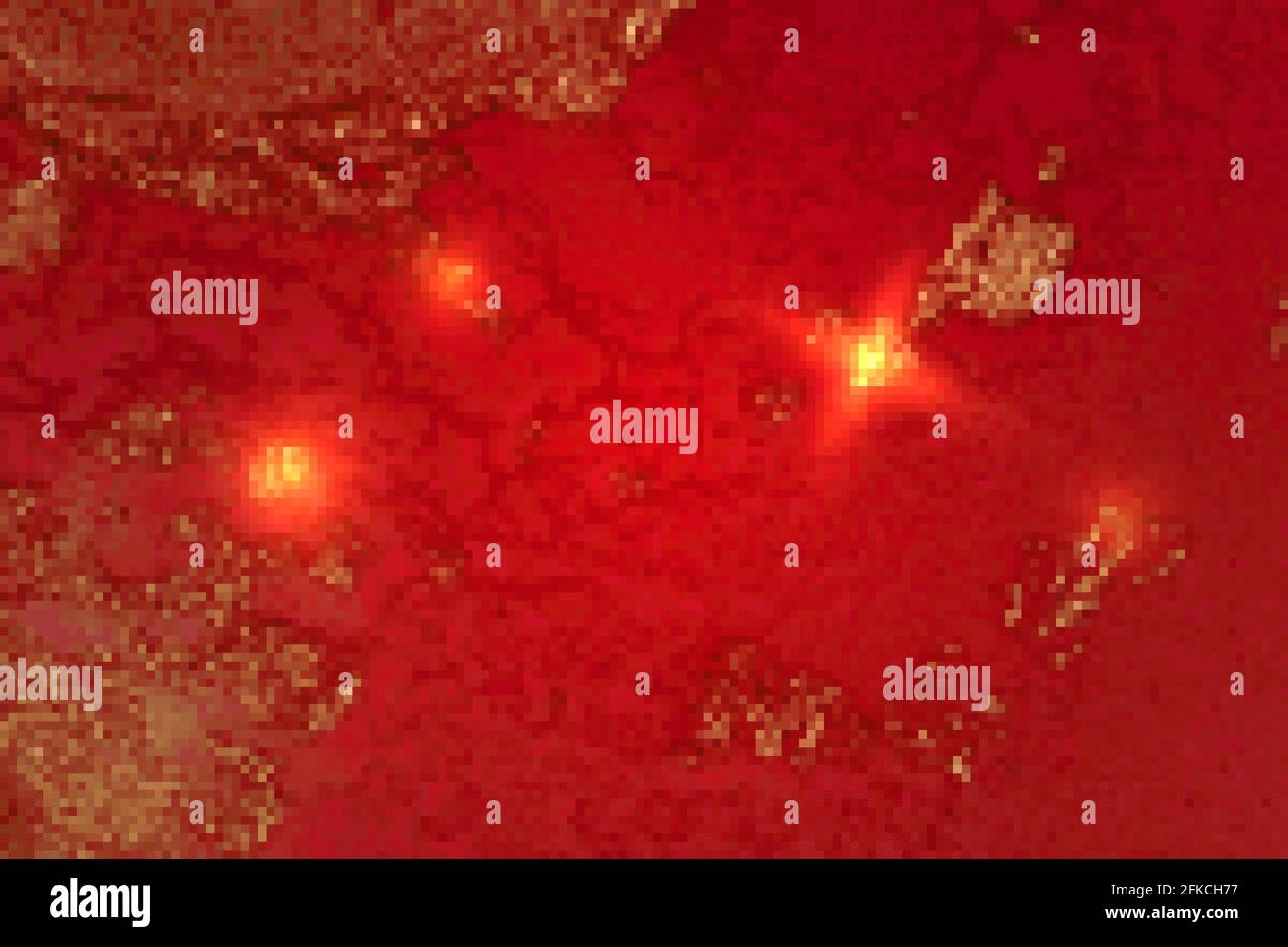 Bright red and gold pattern with texture of geode and sparkles