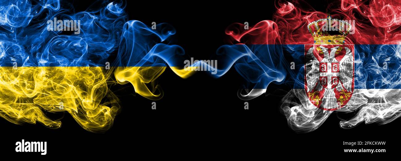 Sebian Vs. Russian Flags Ukraine, Ukrainian vs Serbia, Serbian smoky mystic flags placed side by ...