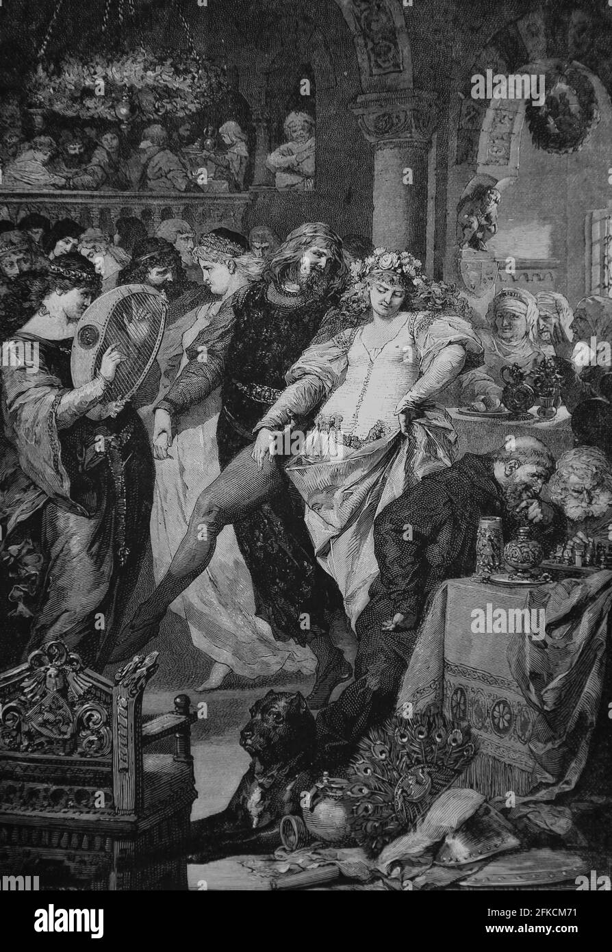 Middle Ages. Courtly dance. Private Collection. Germania, 1882. Juan Scherr Stock Photo