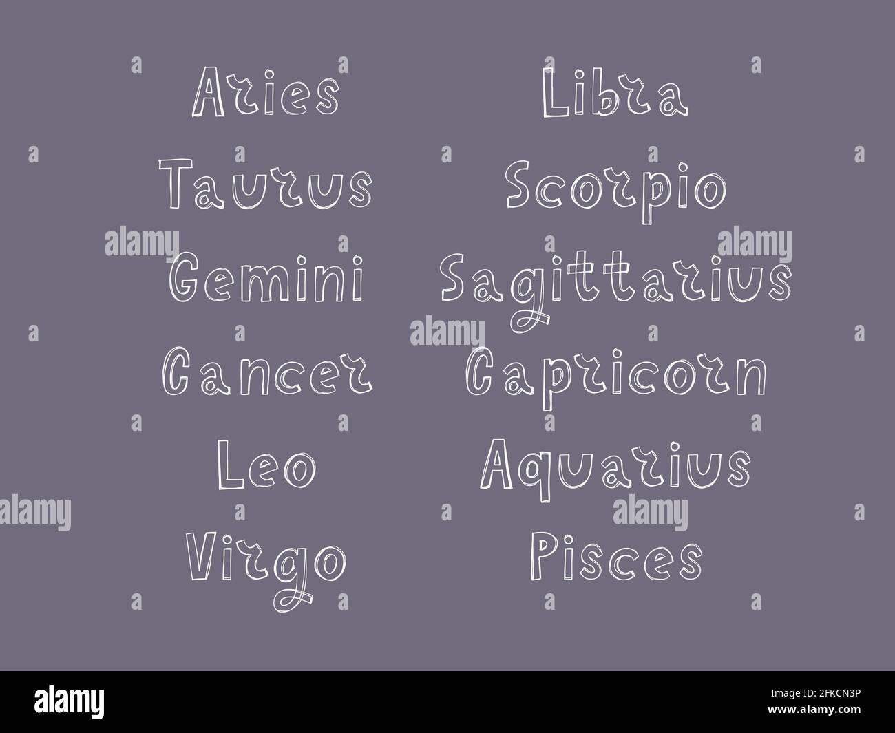 Zodiac lettering Vector Sign. Cartoon astrology text illustration ...