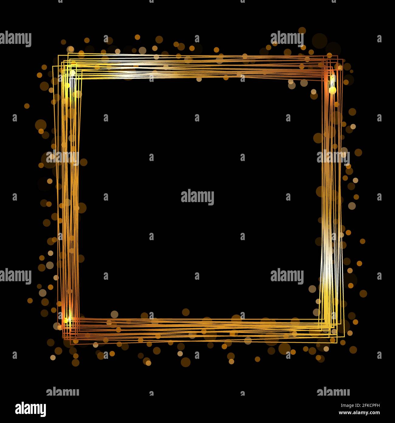 Vector golden frame with lights effects. Shining rectangle banner ...