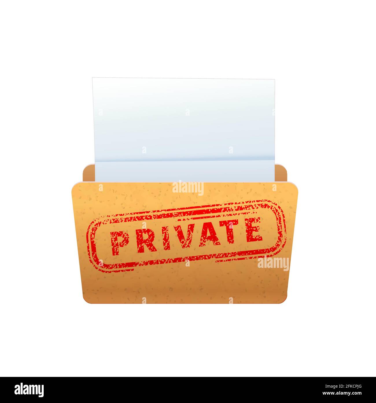 Bright yellow folder with red private stamp on white Stock Vector