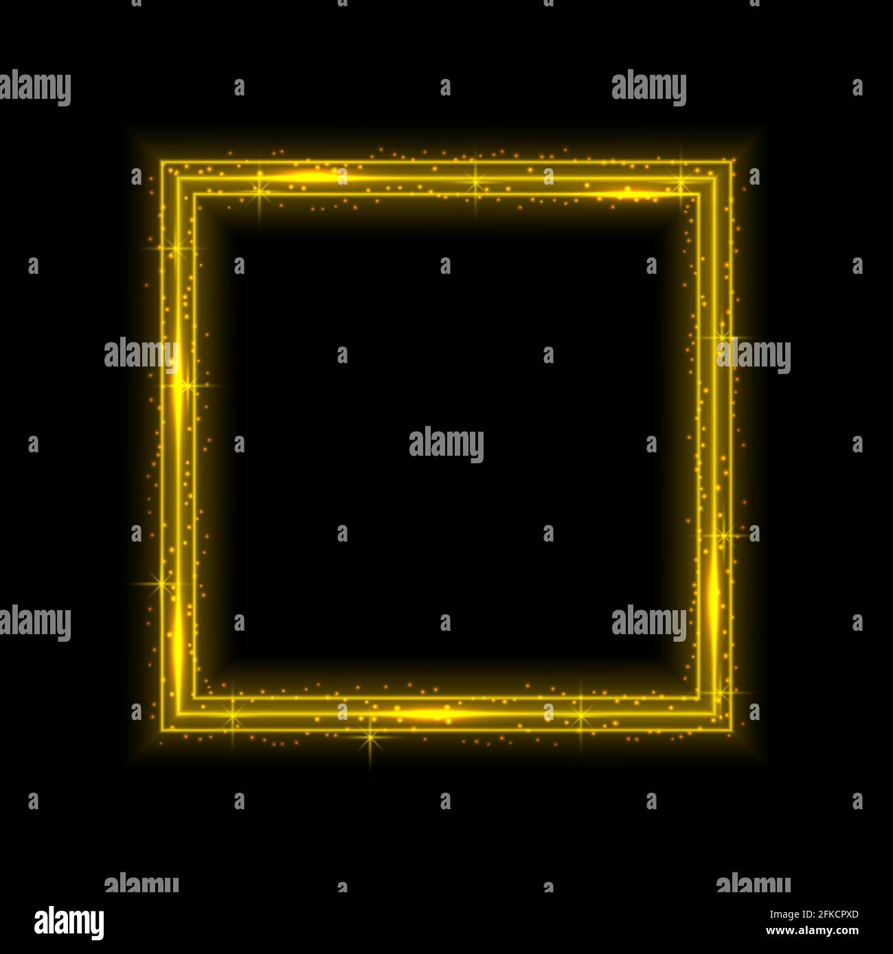 Vector golden frame with lights effects. Shining rectangle banner ...