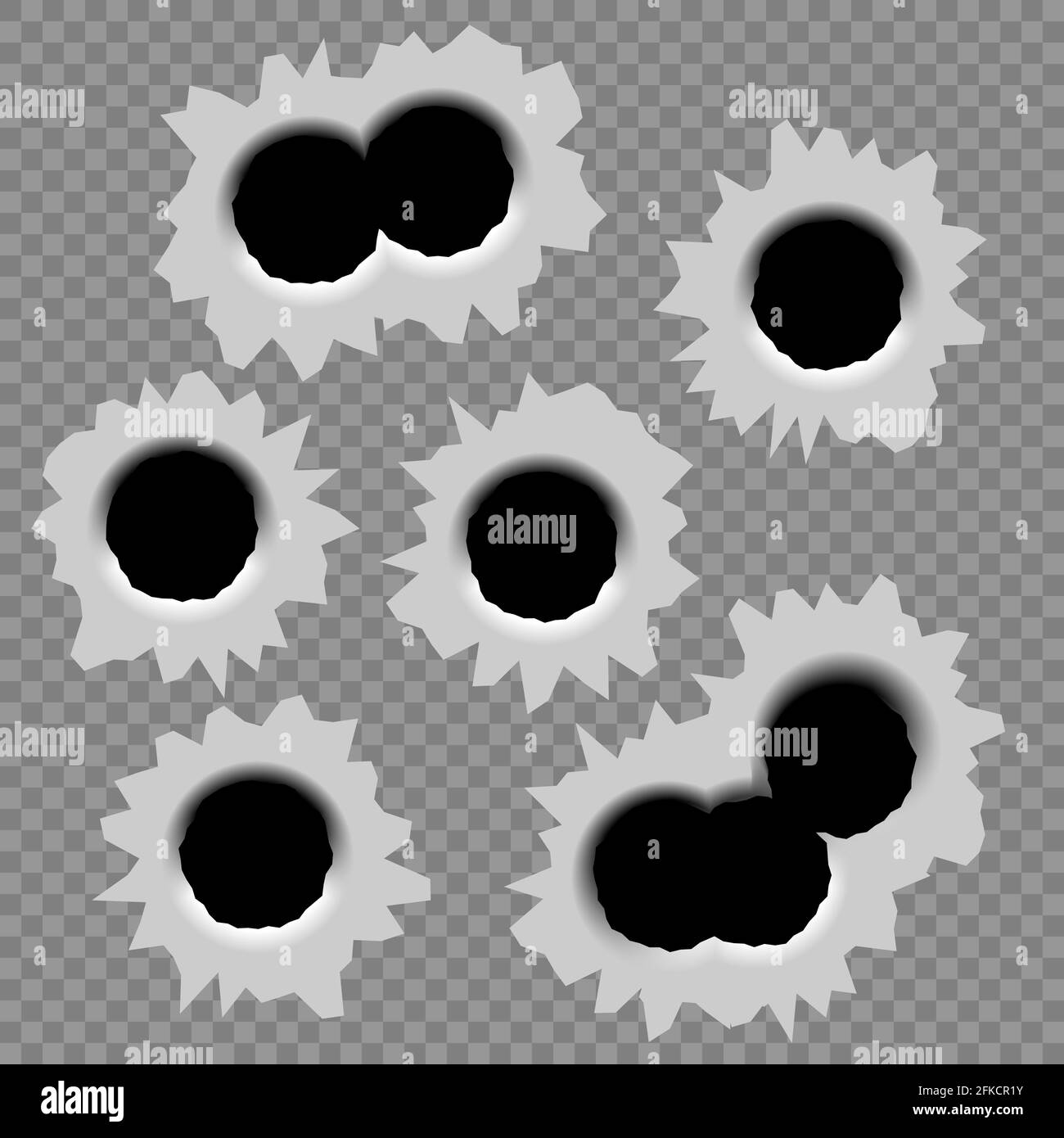 Bullet hole isolated isolated on transparent background. Collection of bullet holes. Template for your design Stock Vector
