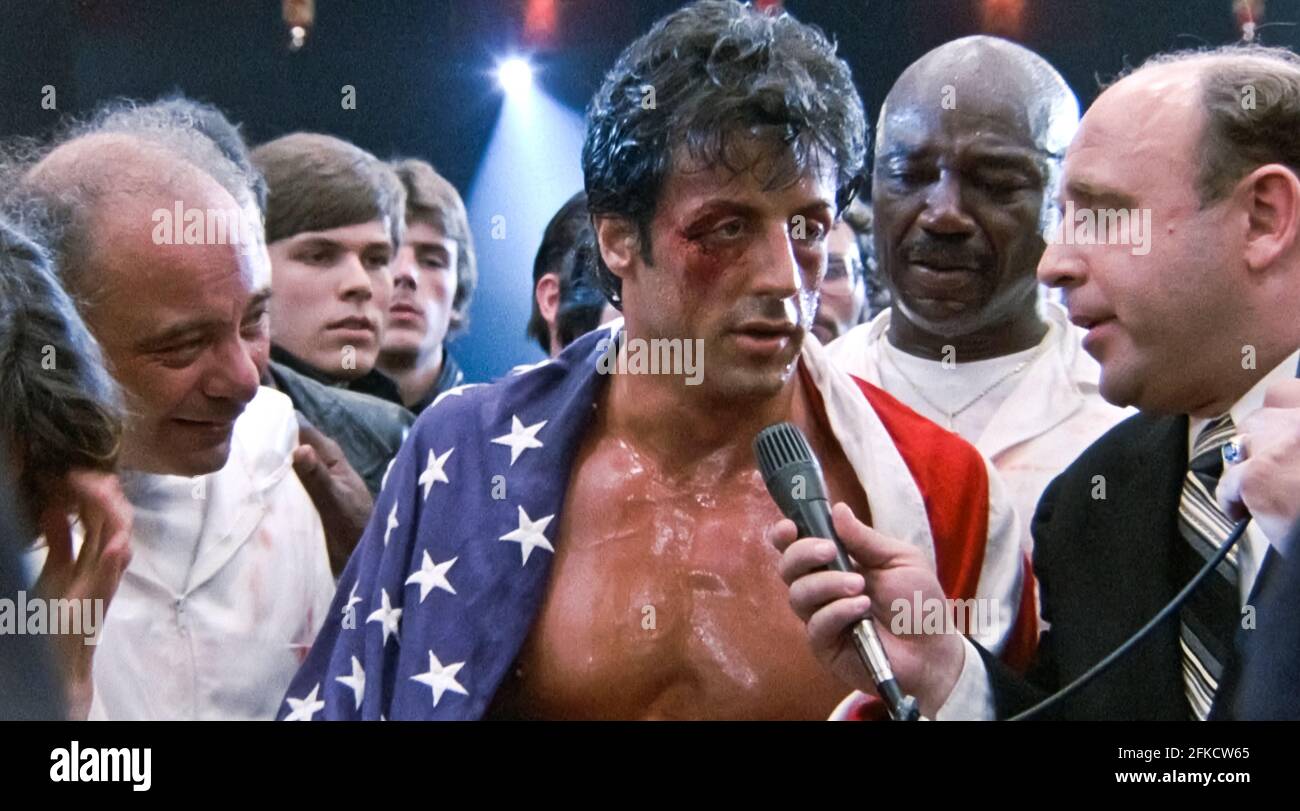 USA. Sylvester Stallone in a scene from (C)MGM/UA film: Rocky IV (1985). Plot: Rocky Balboa proudly holds the world heavyweight boxing championship, but a new challenger has stepped forward: Drago, a six-foot-four, 261-pound fighter who has the backing of the Soviet Union. Ref: LMK110-J7060-260421 Supplied by LMKMEDIA. Editorial Only. Landmark Media is not the copyright owner of these Film or TV stills but provides a service only for recognised Media outlets. pictures@lmkmedia.com Stock Photo