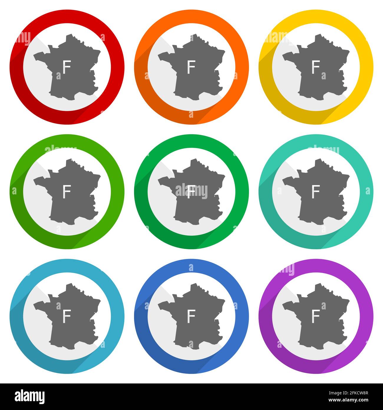 Map of France vector icons, set of colorful flat design buttons for ...