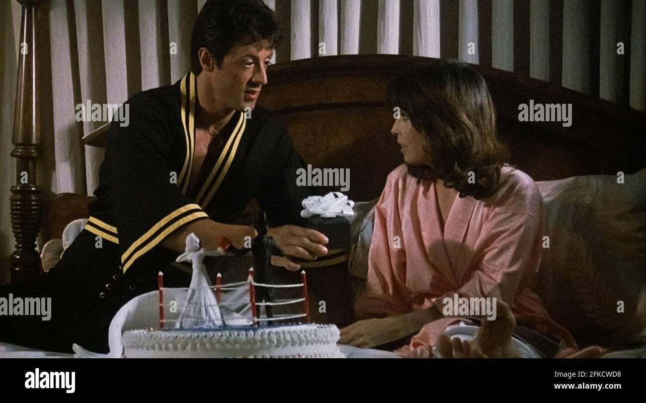 USA.Talia Shire and Sylvester Stallone in a scene from (C)MGM/UA film: Rocky  IV (1985). Plot: Rocky Balboa proudly holds the world heavyweight boxing  championship, but a new challenger has stepped forward: Drago,