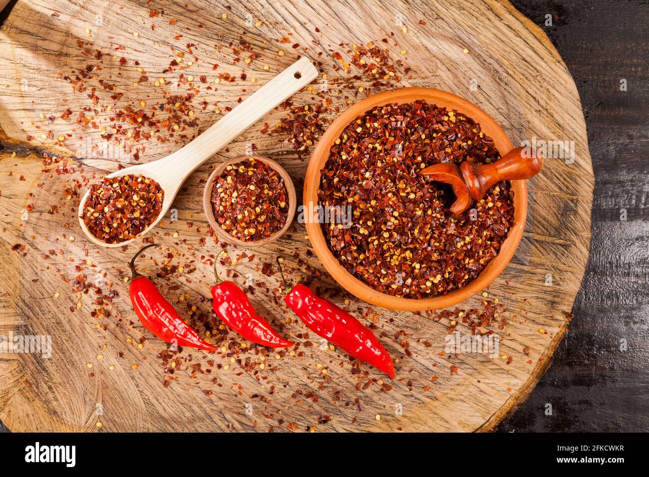 Red pepper or cayenne; Pepper crushed with flakes scattered Stock Photo Alamy