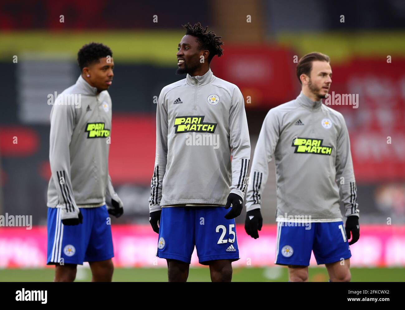 Leicester City's Wilfred Ndidi (centre) before the Premier League match at St. Mary's Stadium, Southampton. Picture date: Friday April 30, 2021. Stock Photo