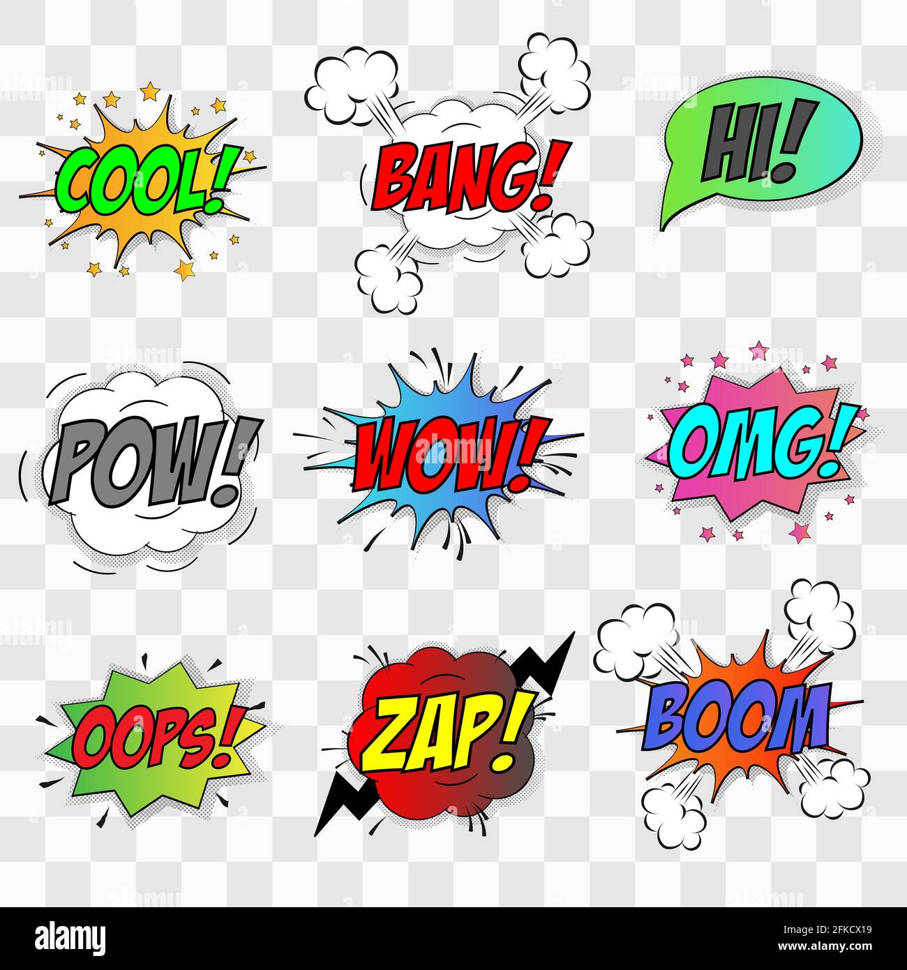 Vector comic speach bubble on transparent background. Template for your design Stock Vector