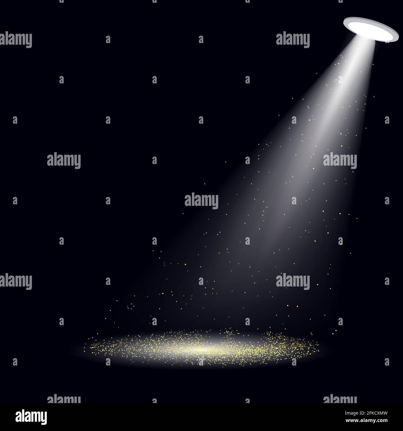 Spotlight with gold glitter lights. Vector illustration Template for