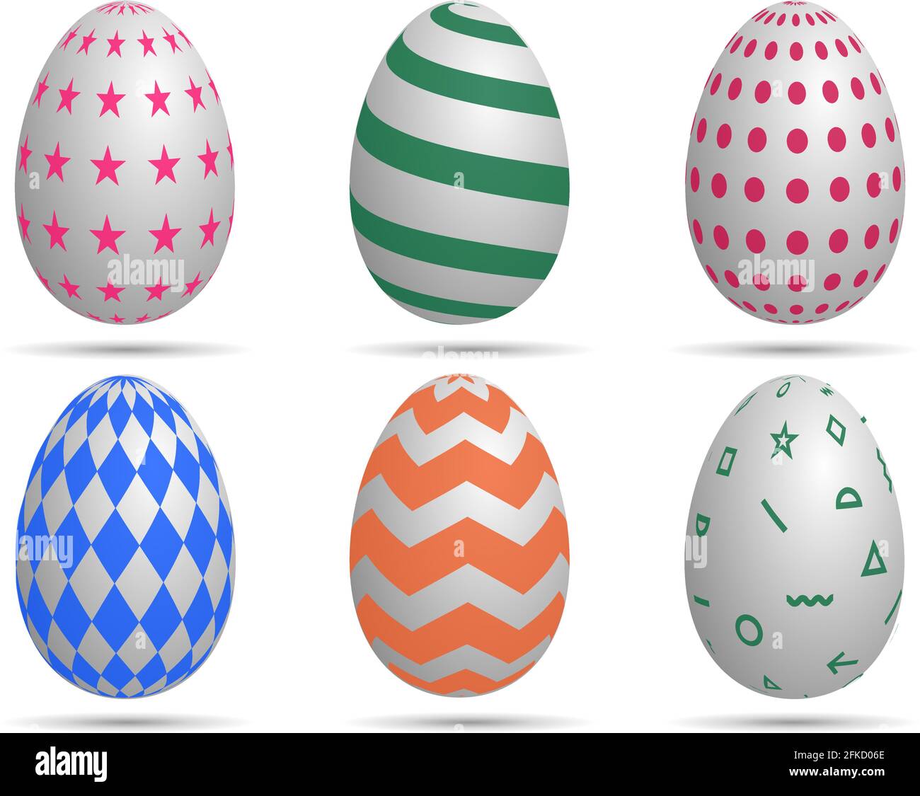 Happy Easter. Set of Easter eggs with different texture on a white background Template for your design Stock Vector