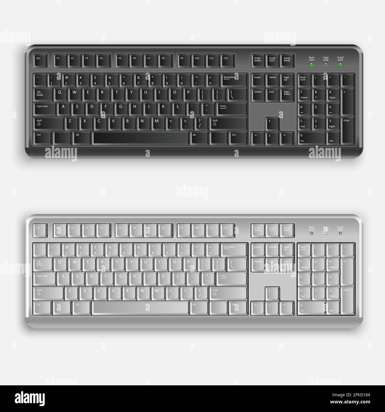 3d realistic White and Black computer keyboards. Vector illustration