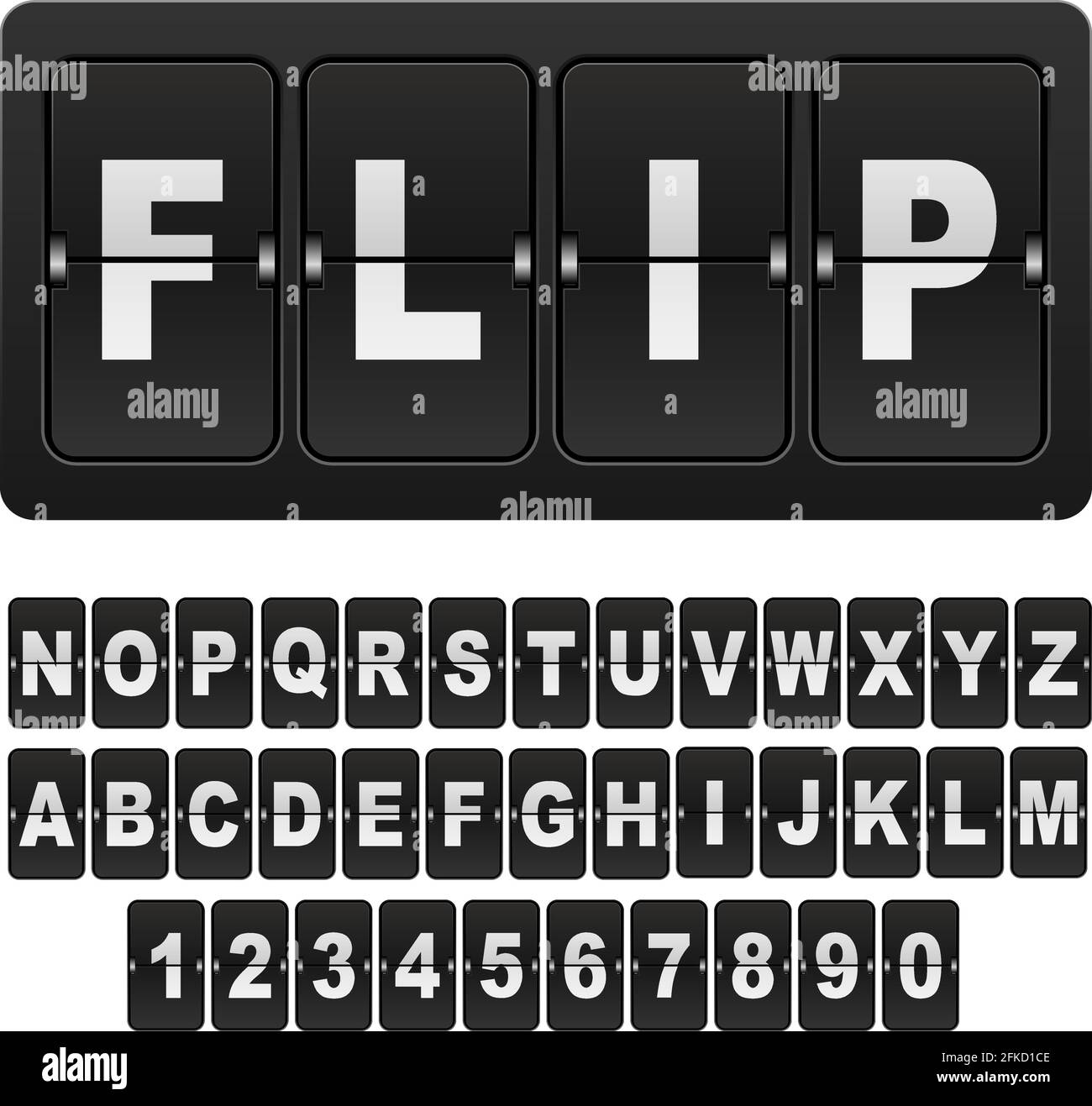 Flip countdown digital calendar clock numbers and letters. vector