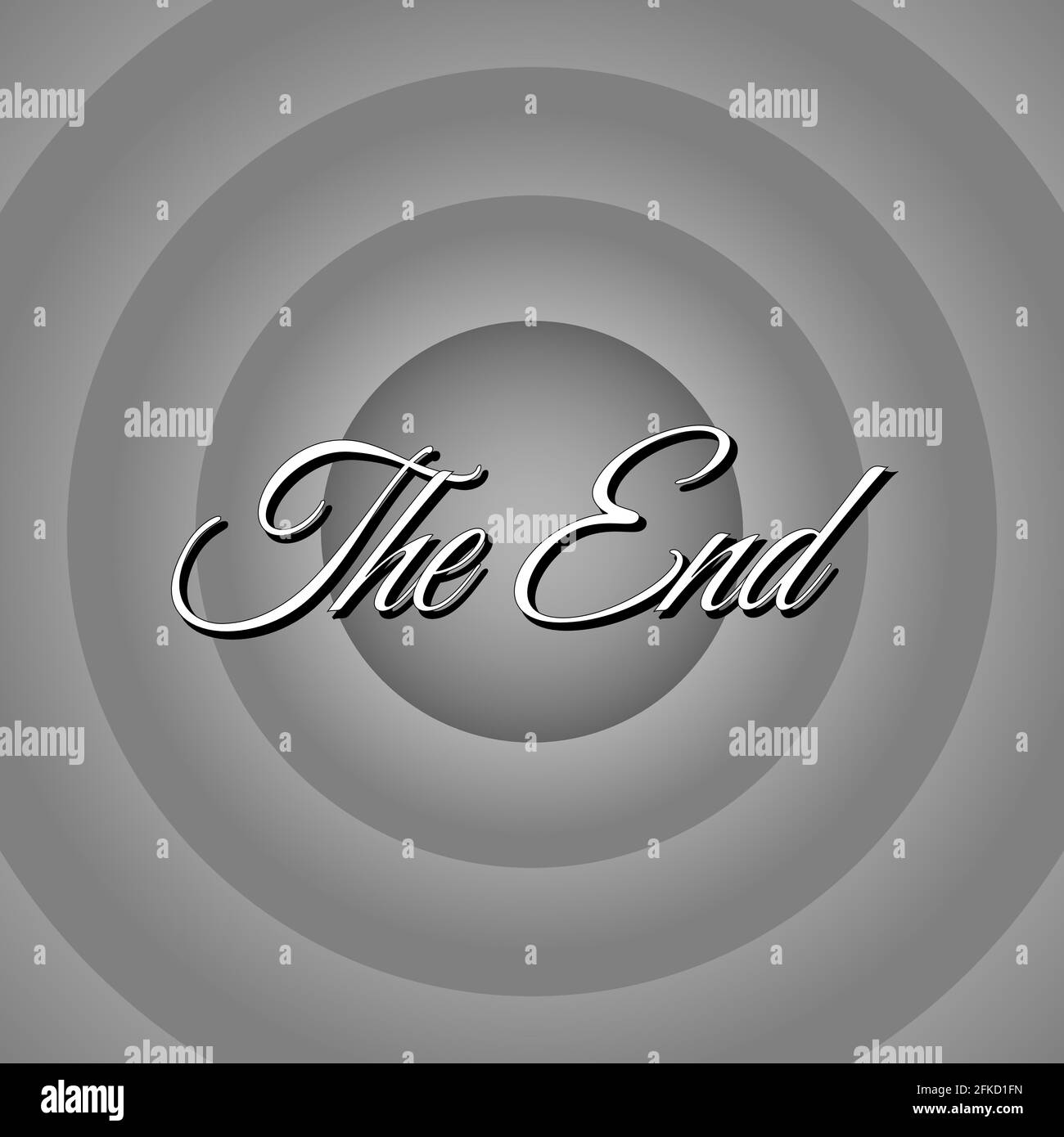 Old movie ending screen with black and white gradient circles Template for your design Stock Vector