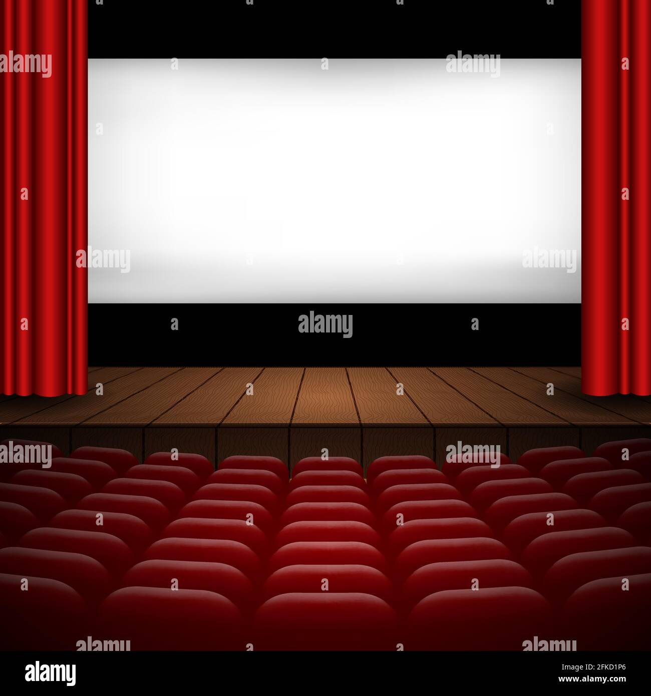 illustration of the interior of a cinema movie theatre with red ...