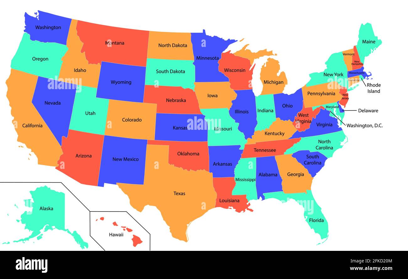 Show Map Of The United States Vector Illustration Of A High Detail Usa Map With Different Colors For Each  State. Template For Your Design Stock Vector Image & Art - Alamy
