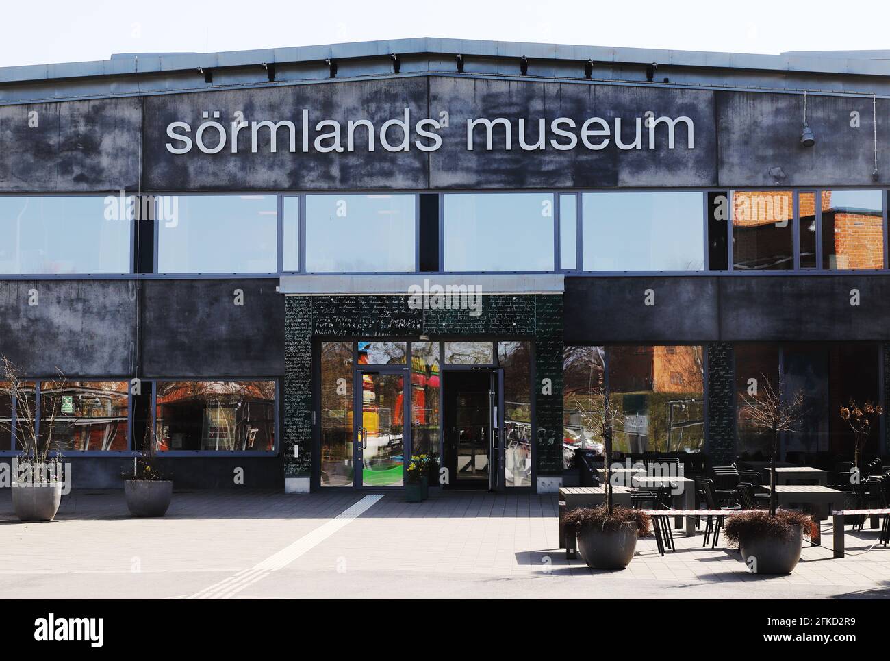 Nykoping, Sweden - April 18, 2021: The open entrance to the Sormlands museum. Stock Photo