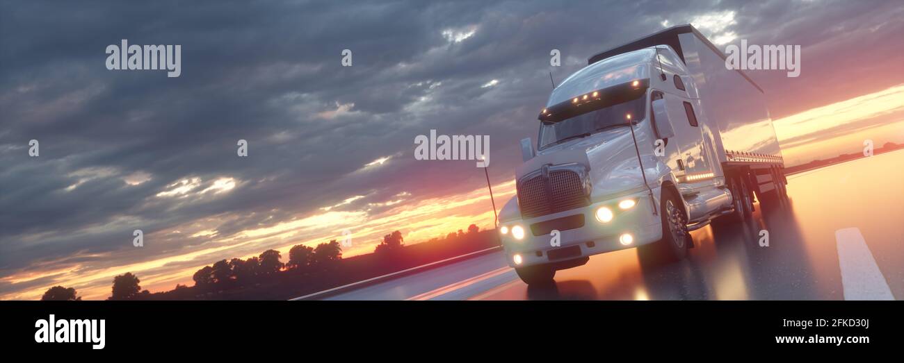 Semi Truck In Motion. Truck closeup on a highway. Trucking business ...