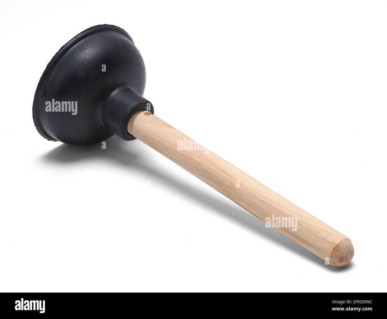 Black Rubber Plunger with Wood Handle Cut Out. Stock Photo