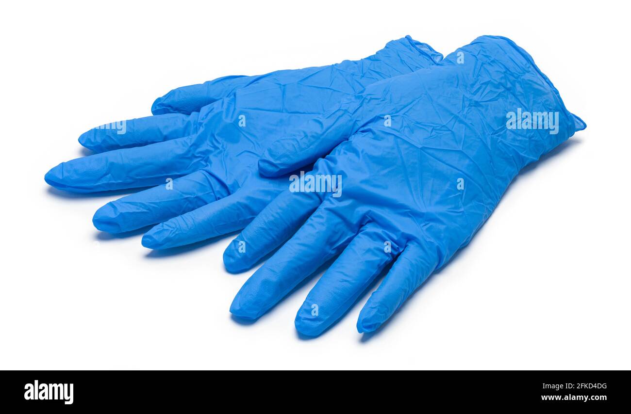Pair of Blue Latex Medical Gloves Stock Photo
