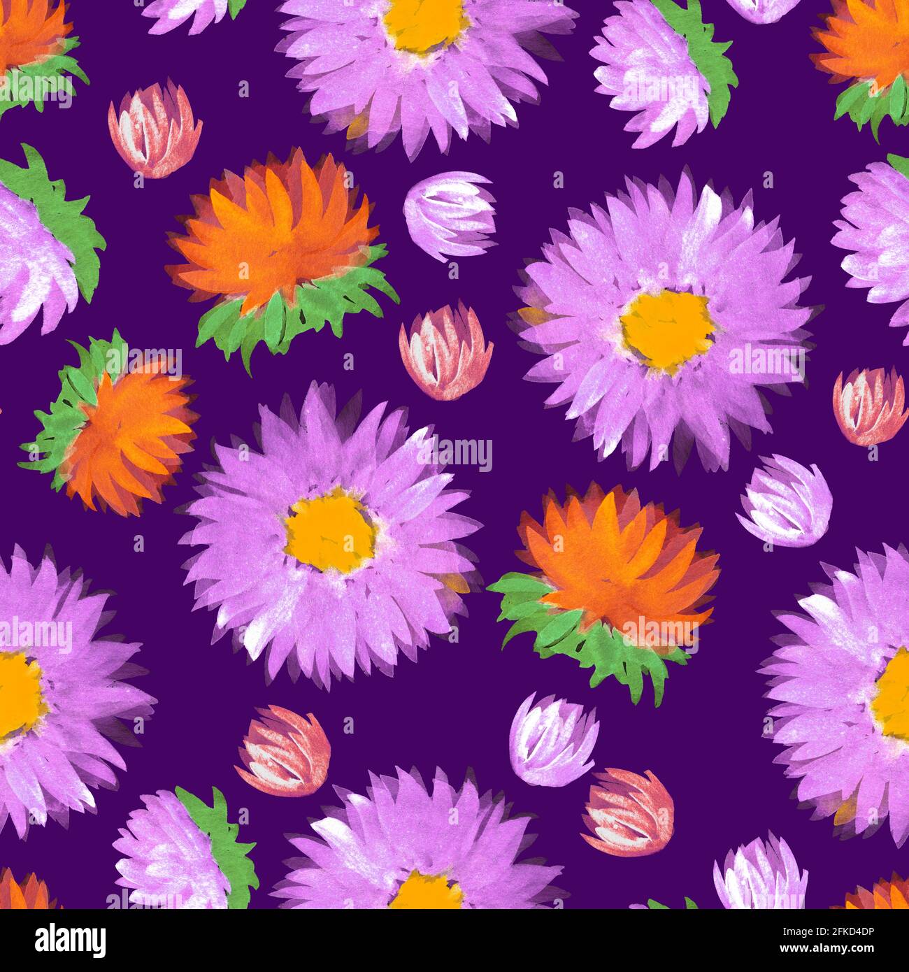 Rose and pink aster and dahlia seamless pattern Stock Photo
