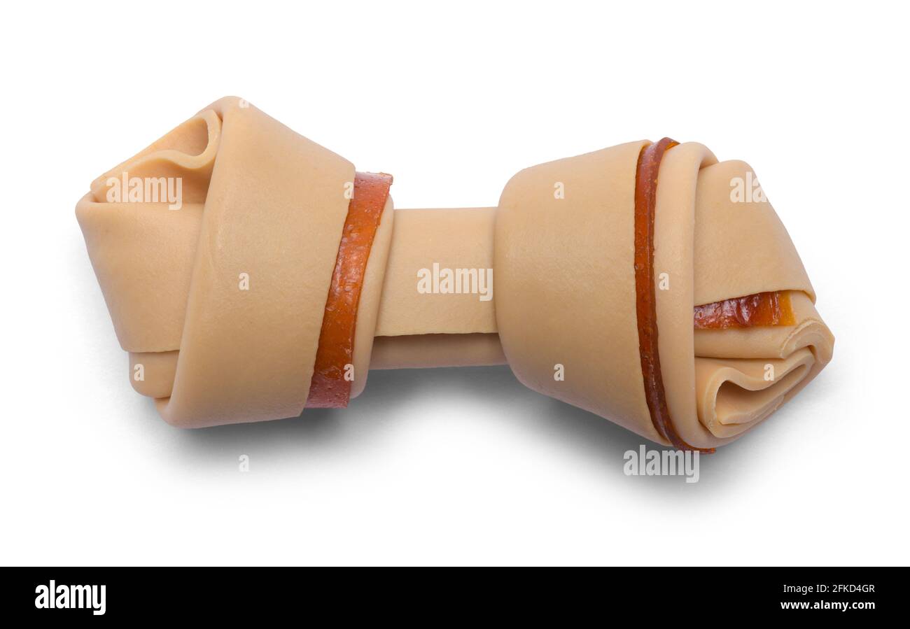 Small Rawhide Dog Bone Treat Top View Cut Out. Stock Photo