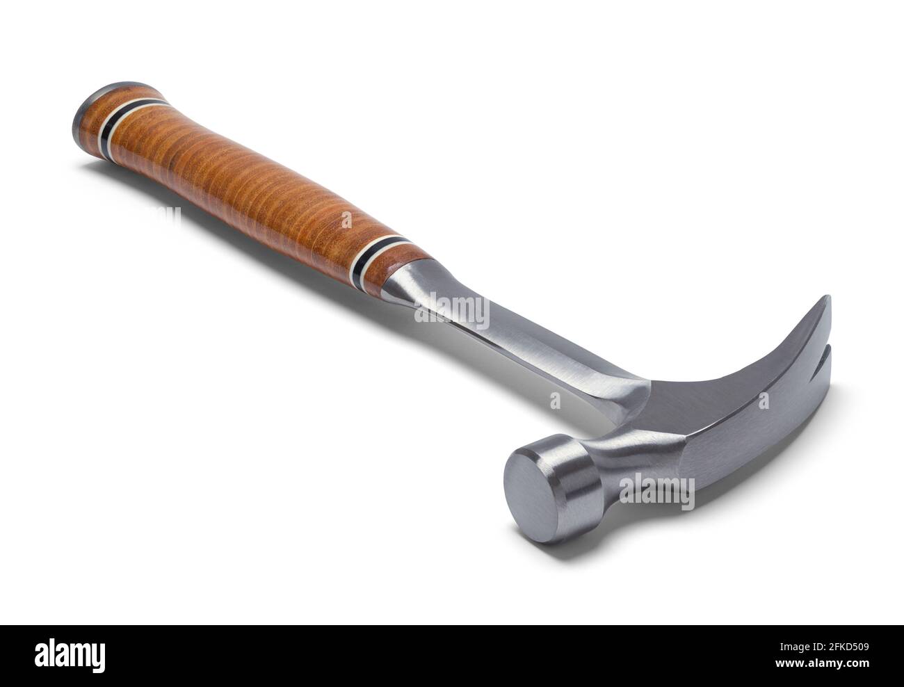 Metal Hammer With Leather Handle Grip Cut Out. Stock Photo