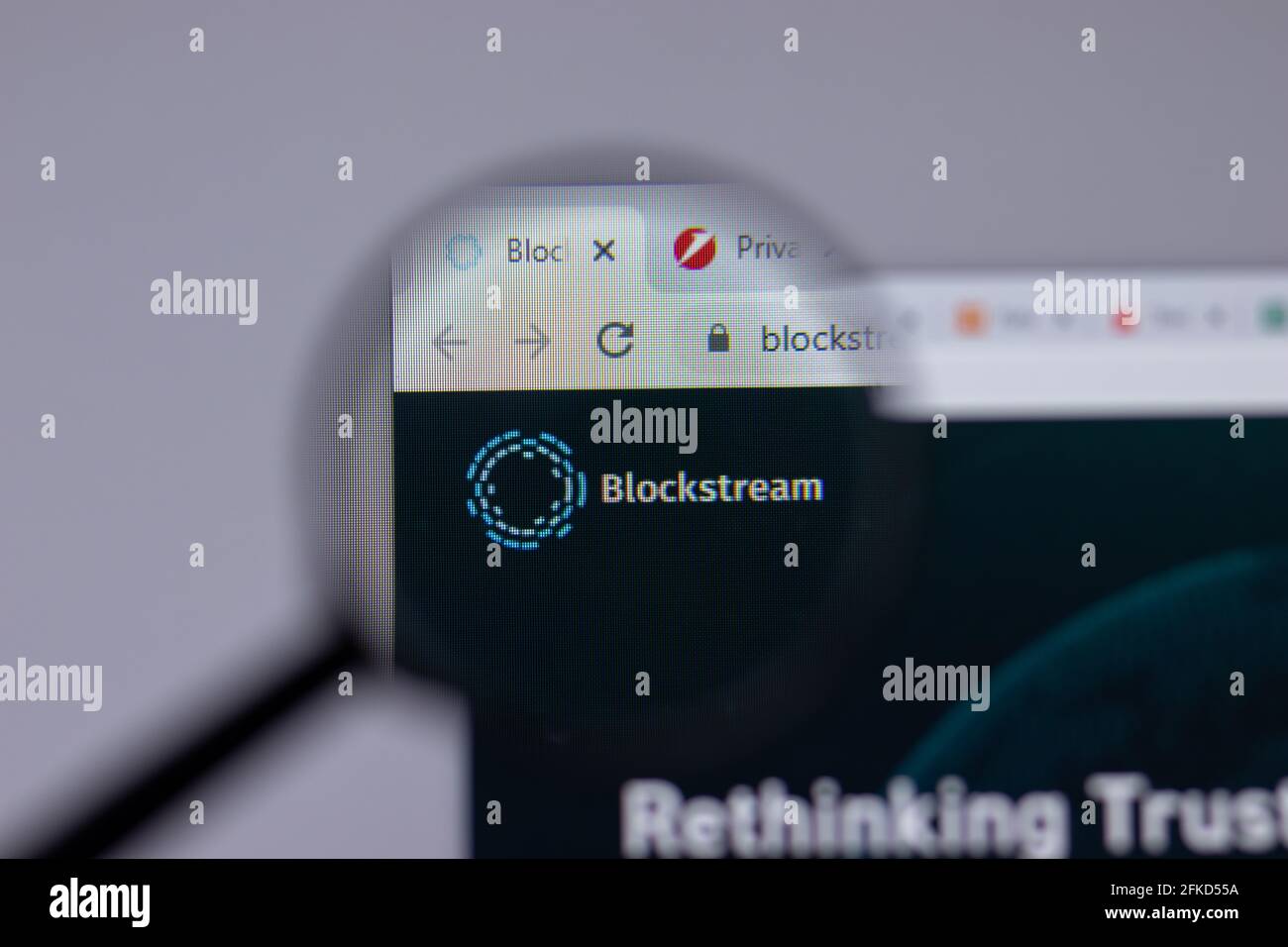 New York, USA 26 April 2021 Blockstream company logo closeup on
