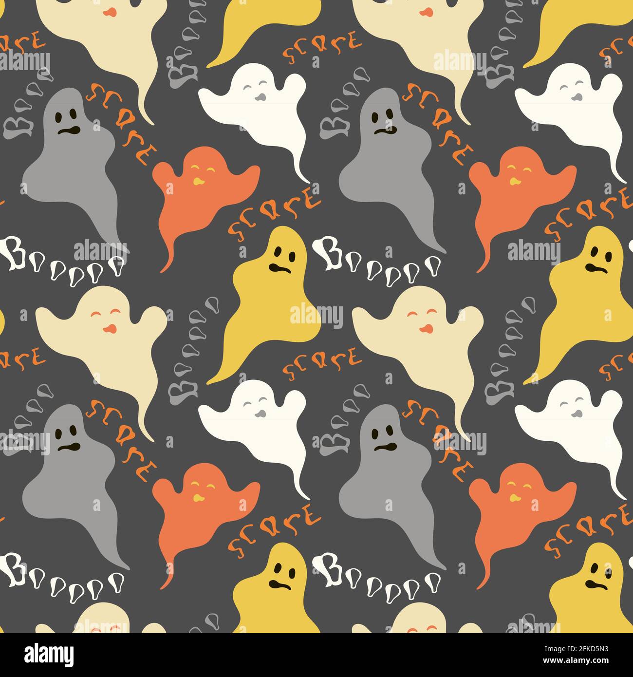 Funny ghosts seamless pattern with lettering Stock Vector