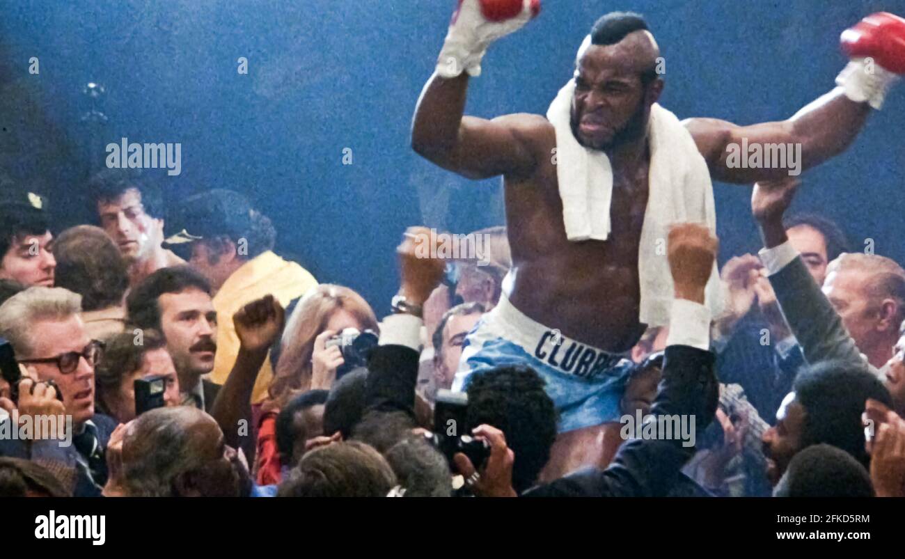 USA. Mr. T in a scene from (C) MGM/UA film: Rocky III (1982). Plot: After winning the ultimate title and being the world champion, Rocky falls into a hole and finds himself picked up by a former enemy. Ref: LMK110-J7064-290421 Supplied by LMKMEDIA. Editorial Only. Landmark Media is not the copyright owner of these Film or TV stills but provides a service only for recognised Media outlets. pictures@lmkmedia.com Stock Photo