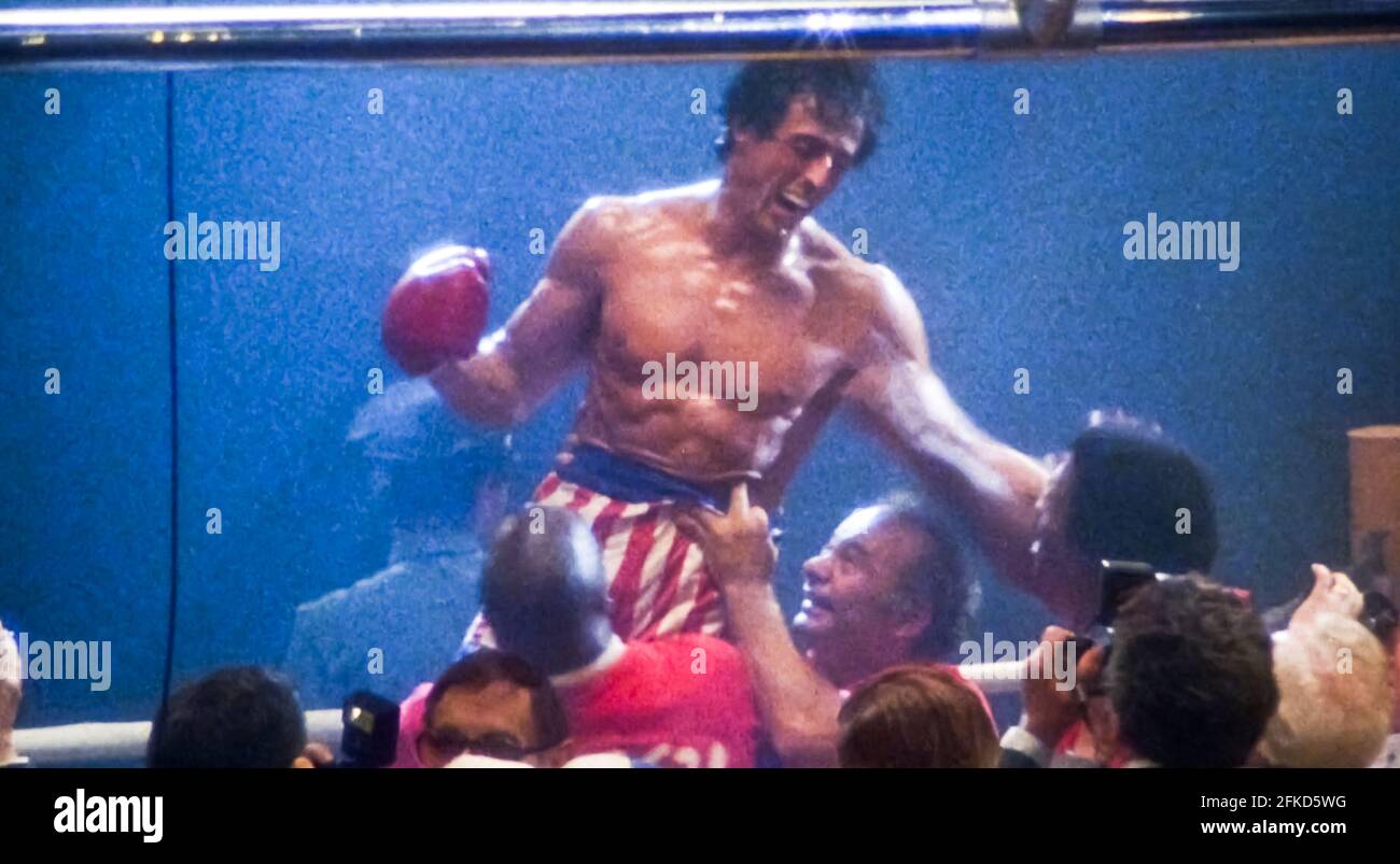 USA. Sylvester Stallone in a scene from (C) MGM/UA film: Rocky III (1982). Plot: After winning the ultimate title and being the world champion, Rocky falls into a hole and finds himself picked up by a former enemy. Ref: LMK110-J7064-290421 Supplied by LMKMEDIA. Editorial Only. Landmark Media is not the copyright owner of these Film or TV stills but provides a service only for recognised Media outlets. pictures@lmkmedia.com Stock Photo