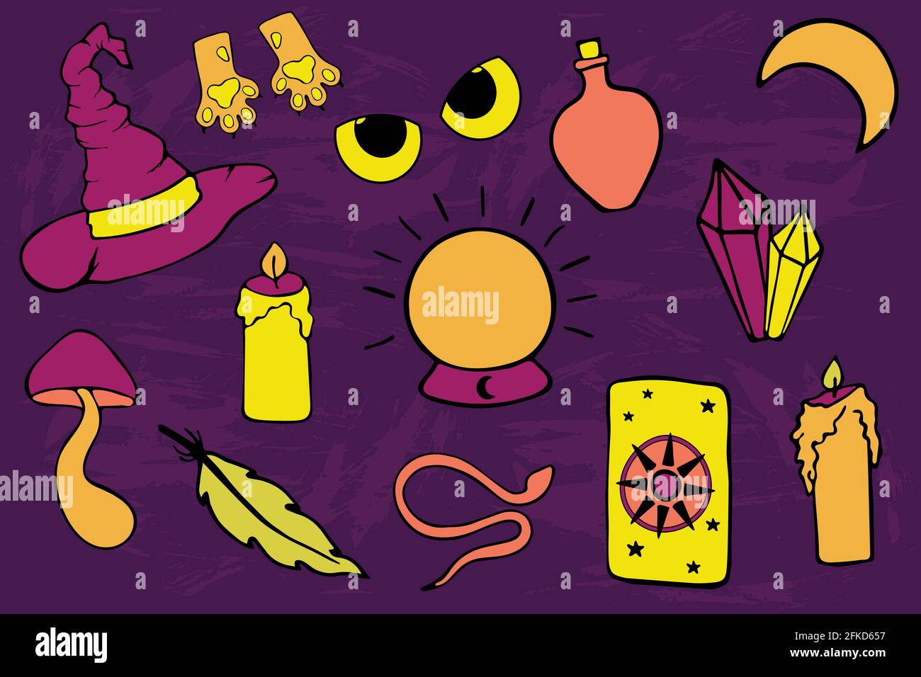 Witch equipment vector sticker pack Stock Vector