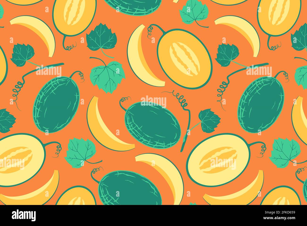 Ripe yellow melon seamless pattern Stock Vector
