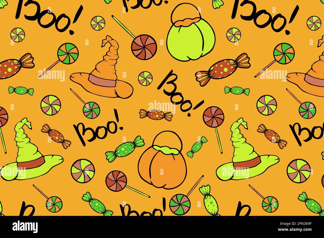 Sweets and witch halloween seamless pattern Stock Vector