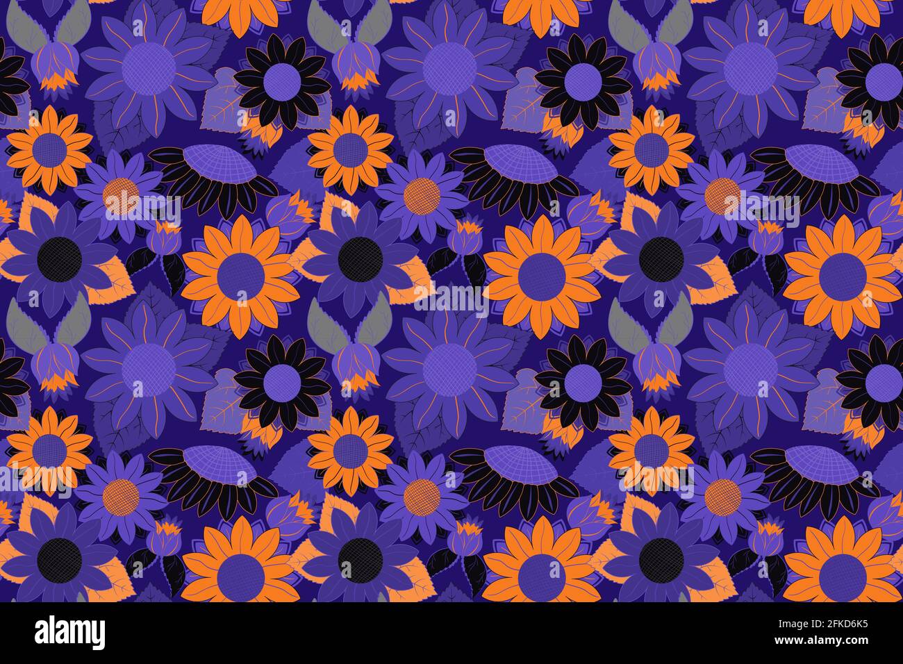 Dark blue sunflower seamless pattern Stock Vector