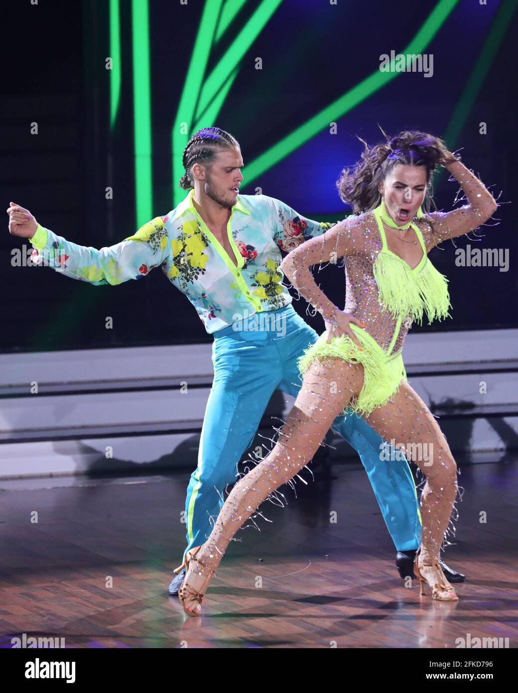 Cologne, Germany. 30th Apr, 2021. Rurik Gislason, footballer, and Renata Lusin, professional dancer, dance during the 8th show of the 14th season of the RTL dance show 'Let's Dance'. Credit: Joshua Sammer/Getty/POOL/dpa/Alamy Live News Stock Photo