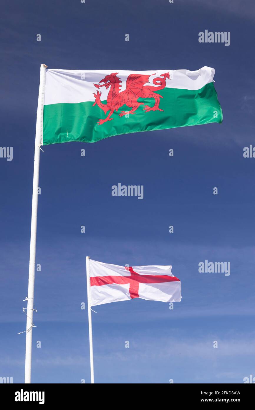 Wales and England national flags Stock Photo